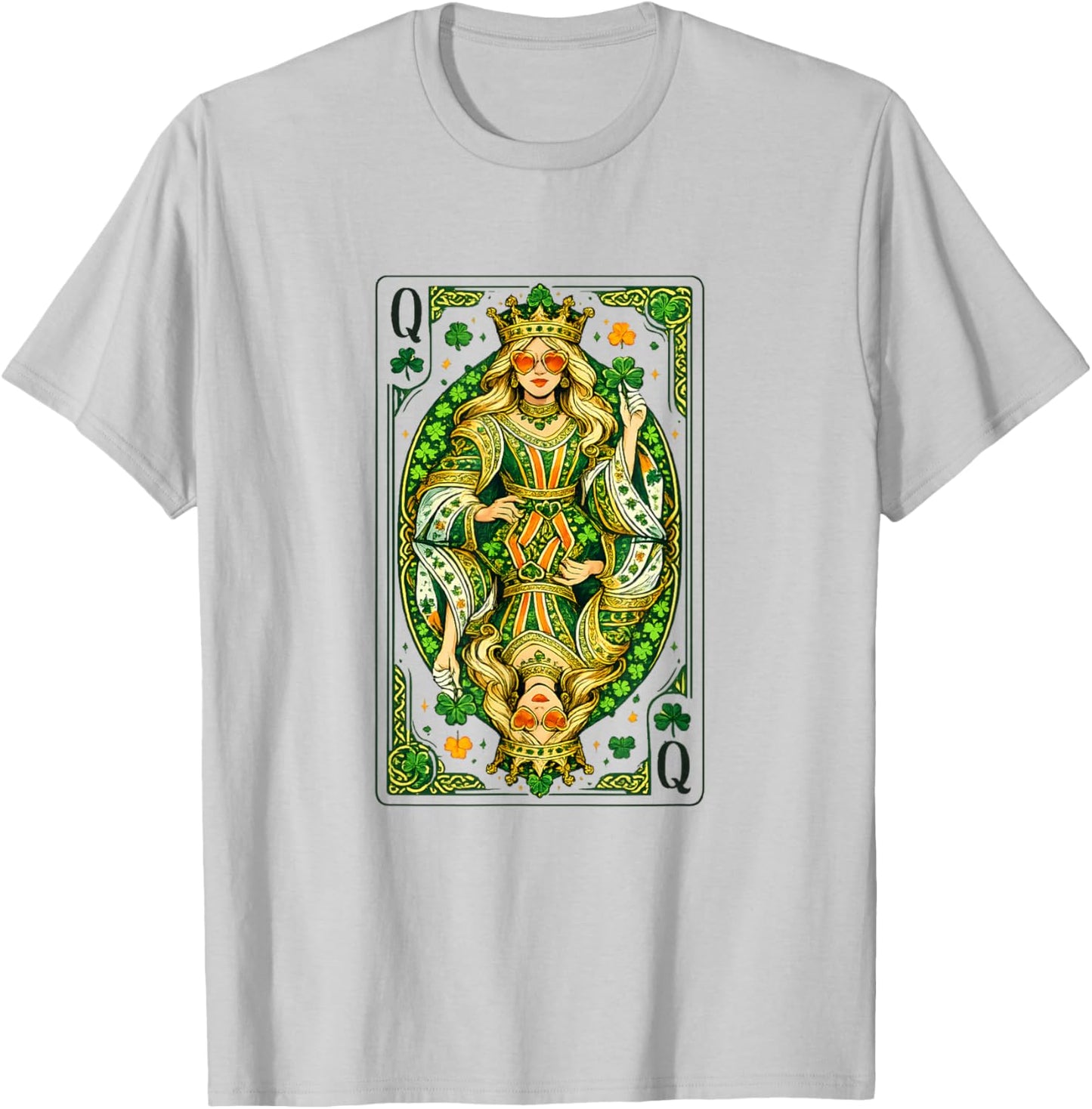 Irish Queen of Hearts Saint Patrick's Day Playing Card Lucky T-Shirt - T-Shirt | Ash