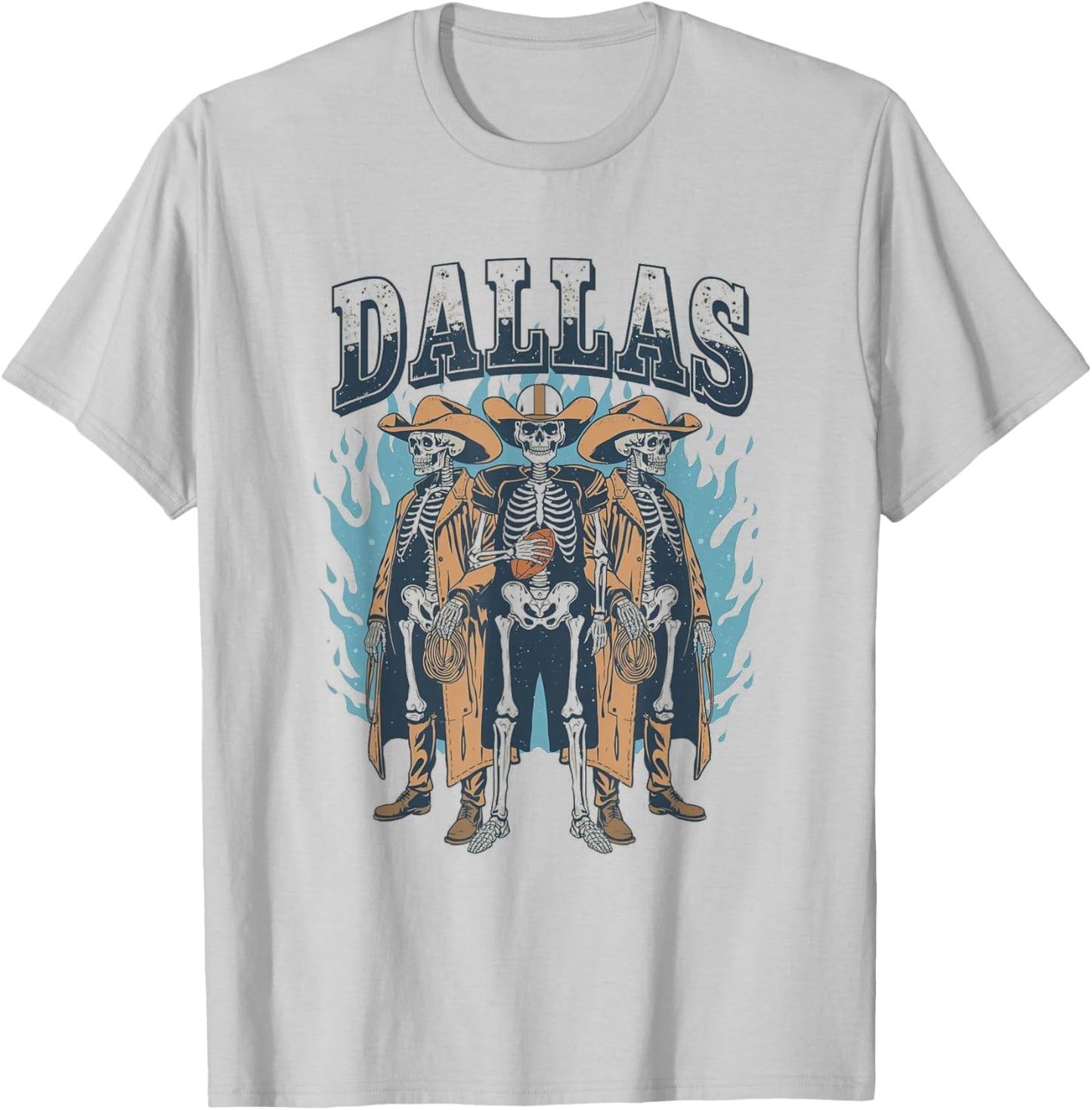 Dallas Skeleton Cowboys Western Vintage Football T-Shirt - T-Shirt | Ash