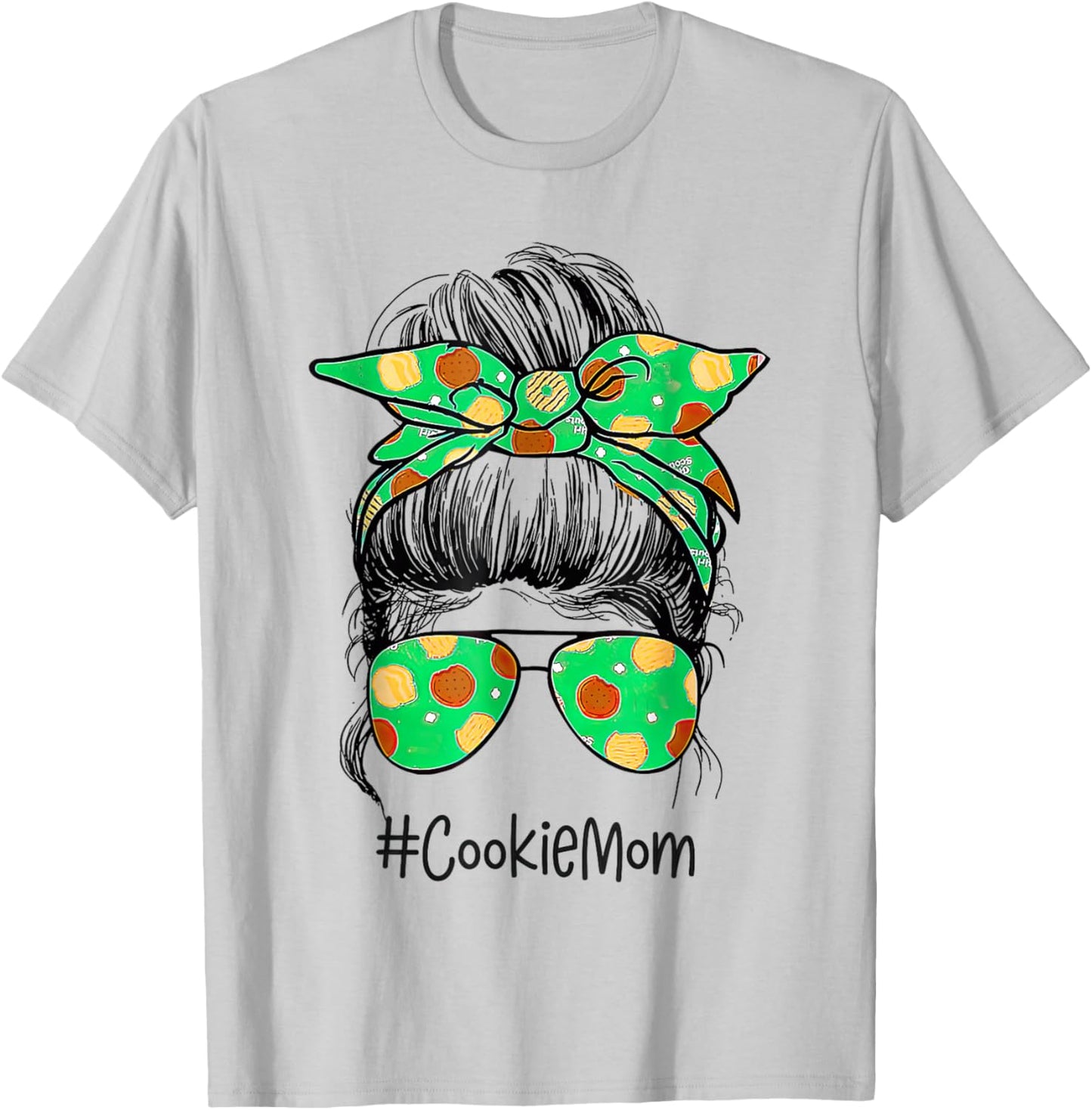 Scout Cookie Mom Girls Momlife Messy Bun Sunglasses T-Shirt - T-Shirt | Ash