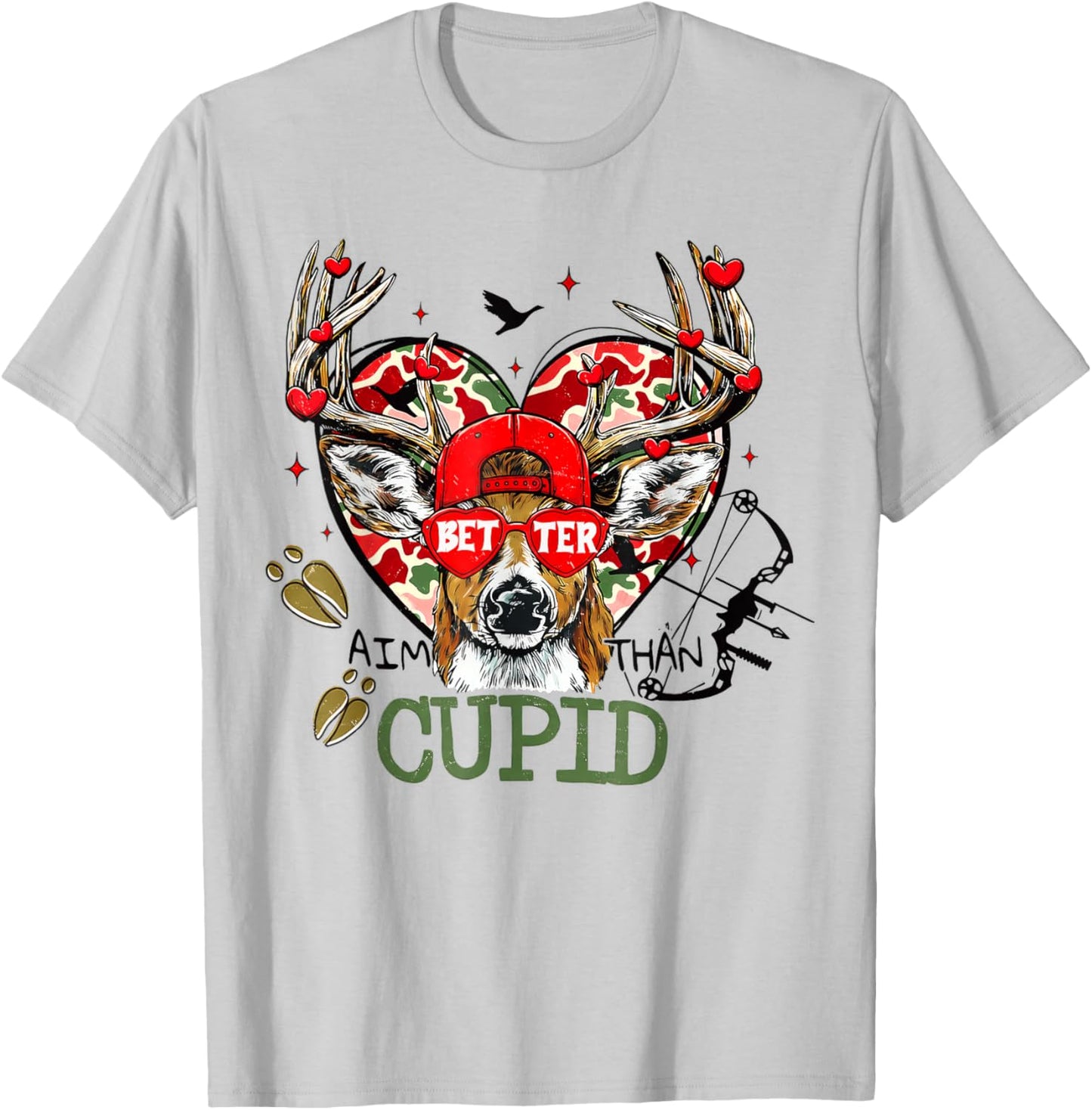 Better Aim Than Cupid Deer, Valentine Camo T-Shirt - T-Shirt | Ash