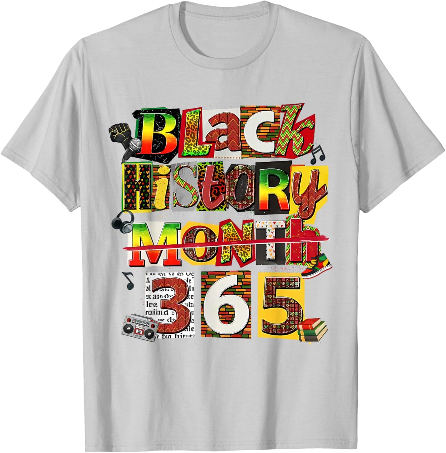 Black History Month 365 Collage Afro American Pride T-Shirt - T-Shirt | Ash