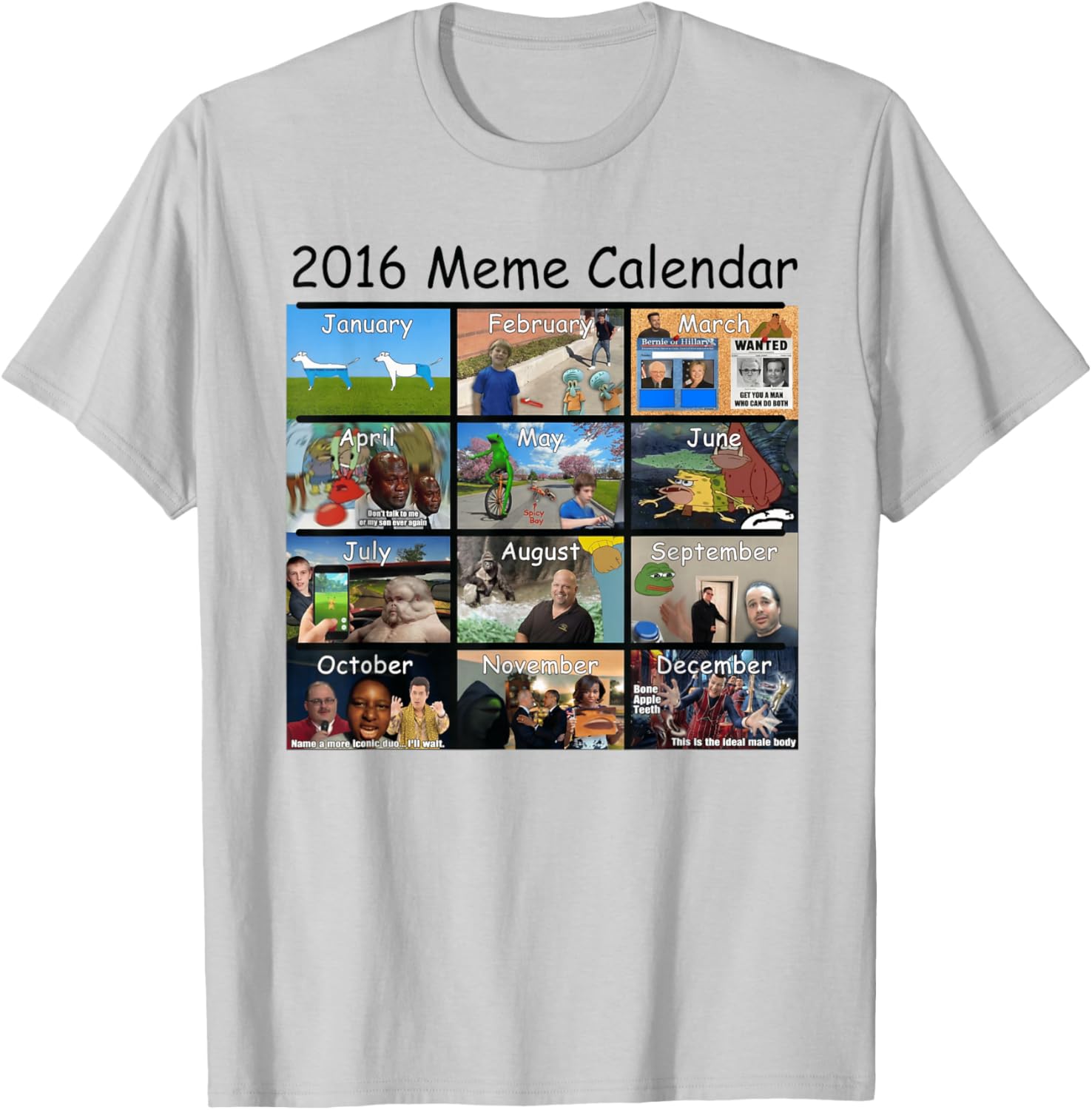 2016 Meme Calendar Meme of The Year T-Shirt - T-Shirt | Ash