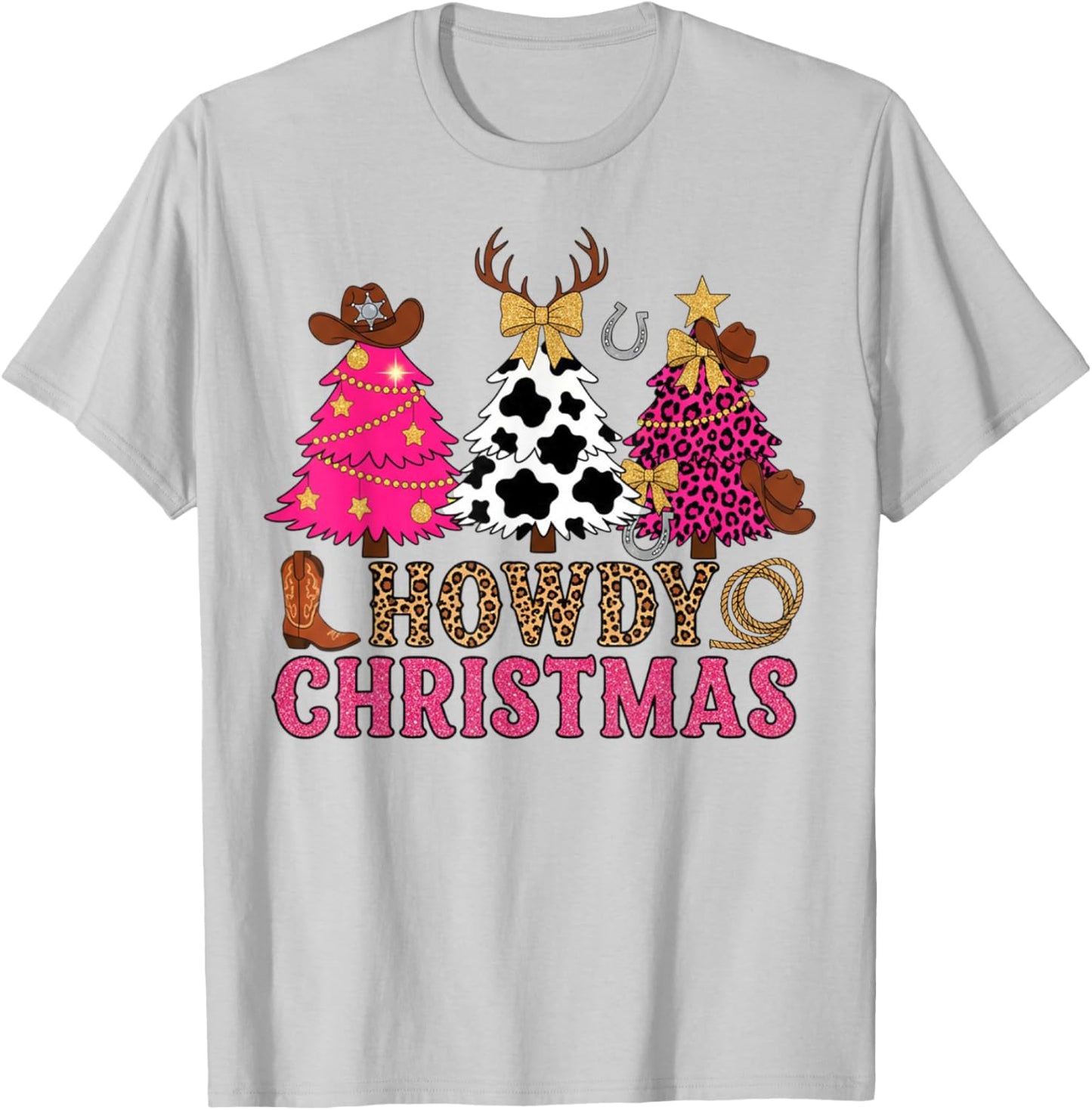 Howdy Christmas Tree Cowboy Hat Funny Western Cowgirl Xmas T-Shirt - T-Shirt | Ash