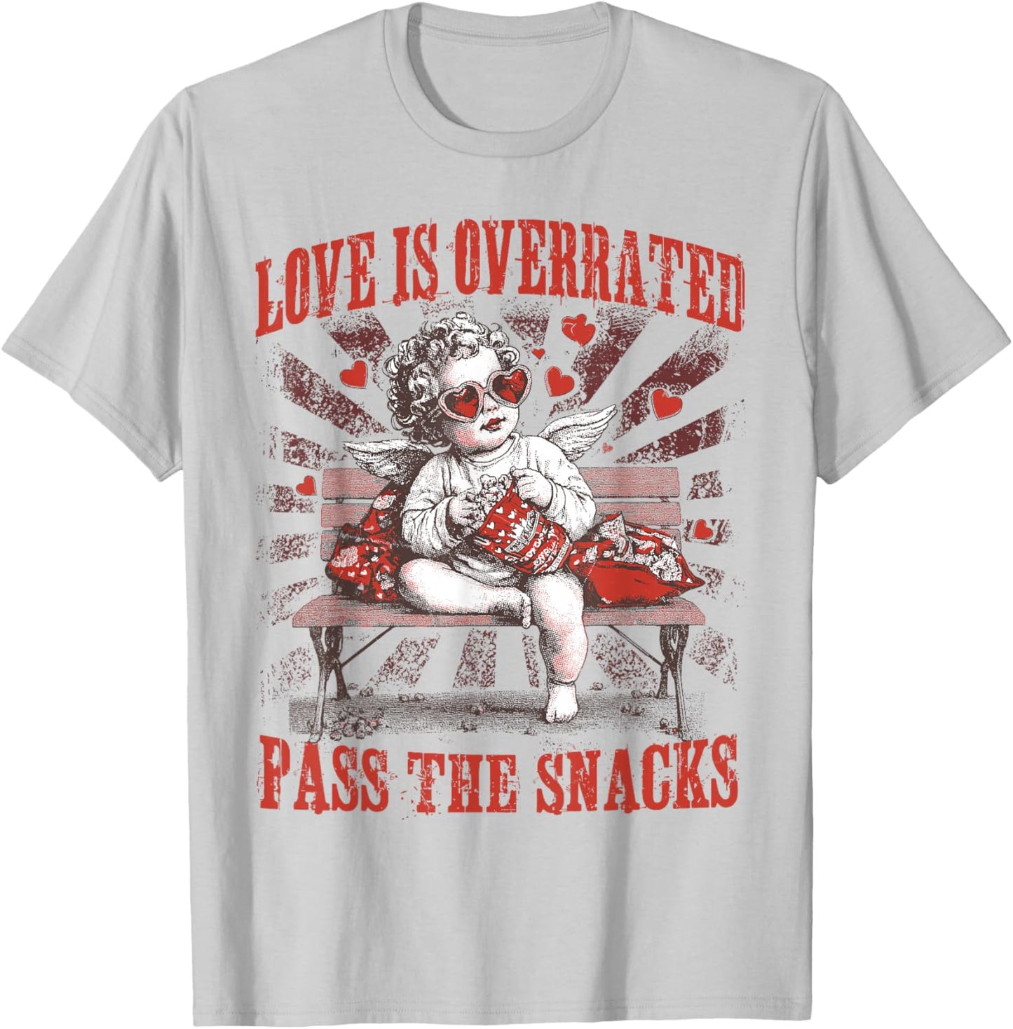 Cupid Love is Overrated Pass The Snacks Happy Valentines Day T-Shirt - T-Shirt | Ash