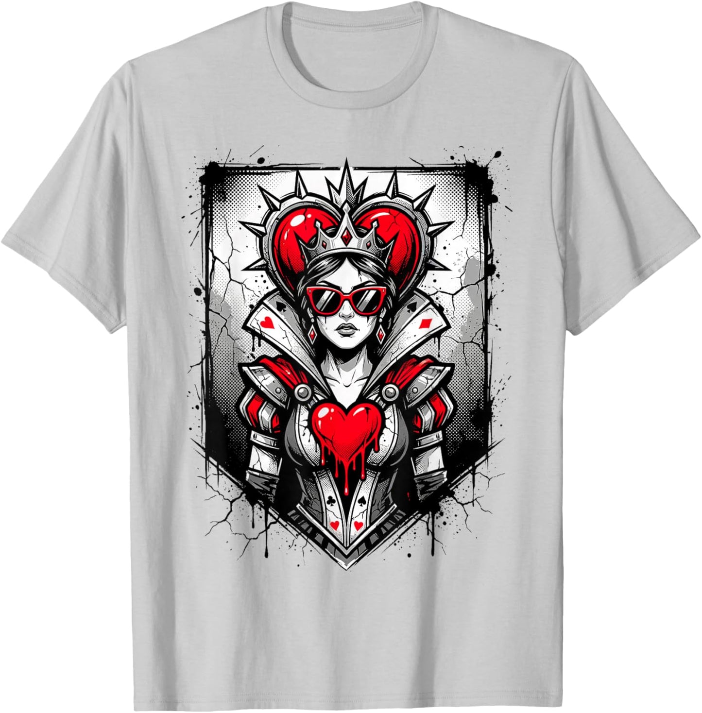 Red Queen of Hearts Rebel Crown Sunglasses Poker Card Women T-Shirt - T-Shirt | Ash