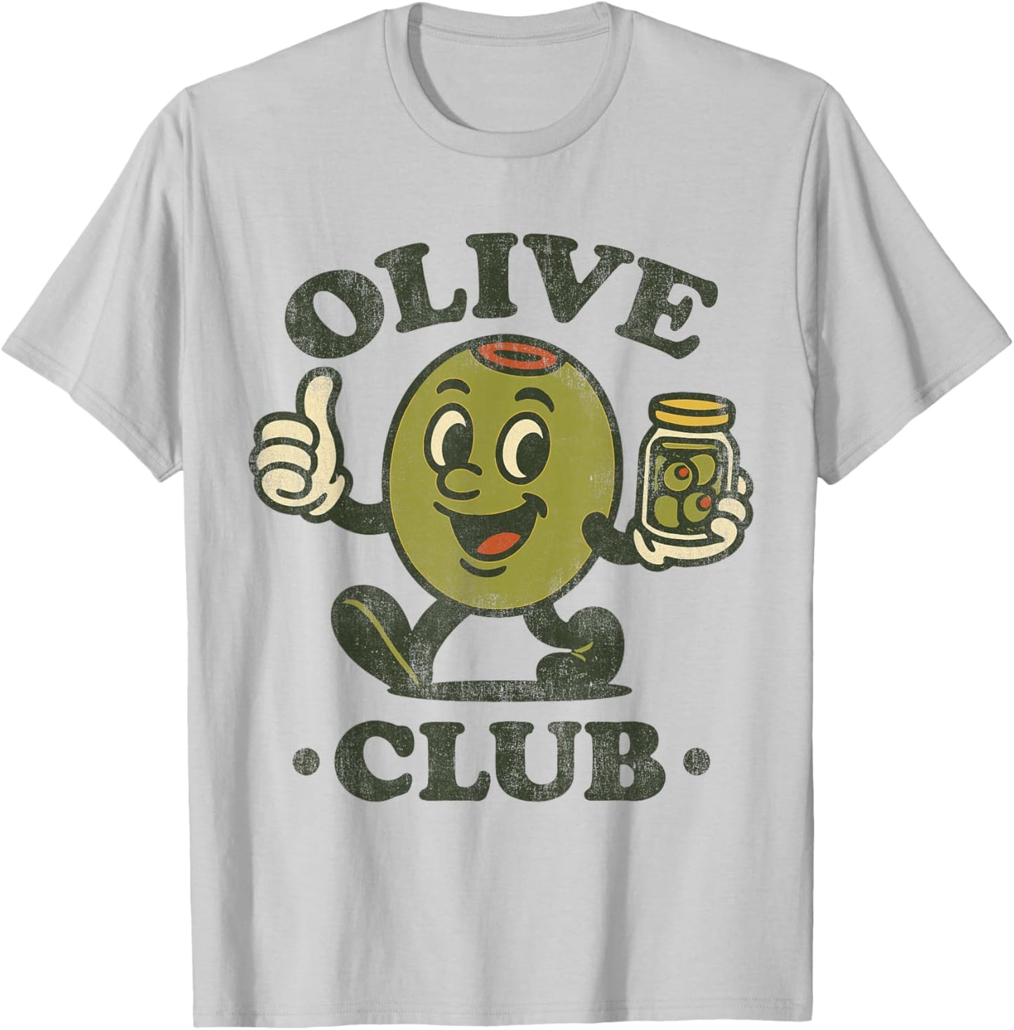 Vintage Olive Club Retro Martini Olive Mascot T-Shirt - T-Shirt | Ash