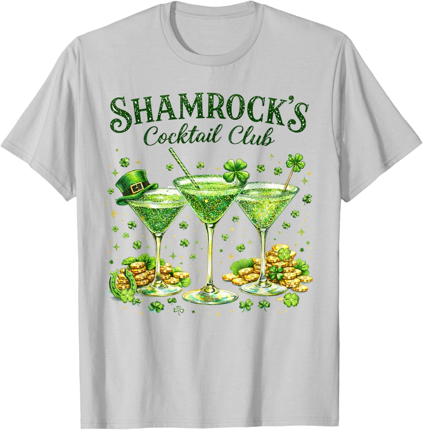 St. Patrick's Day Drinking Martini Shamrock's Cocktail Club T-Shirt - T-Shirt | Ash