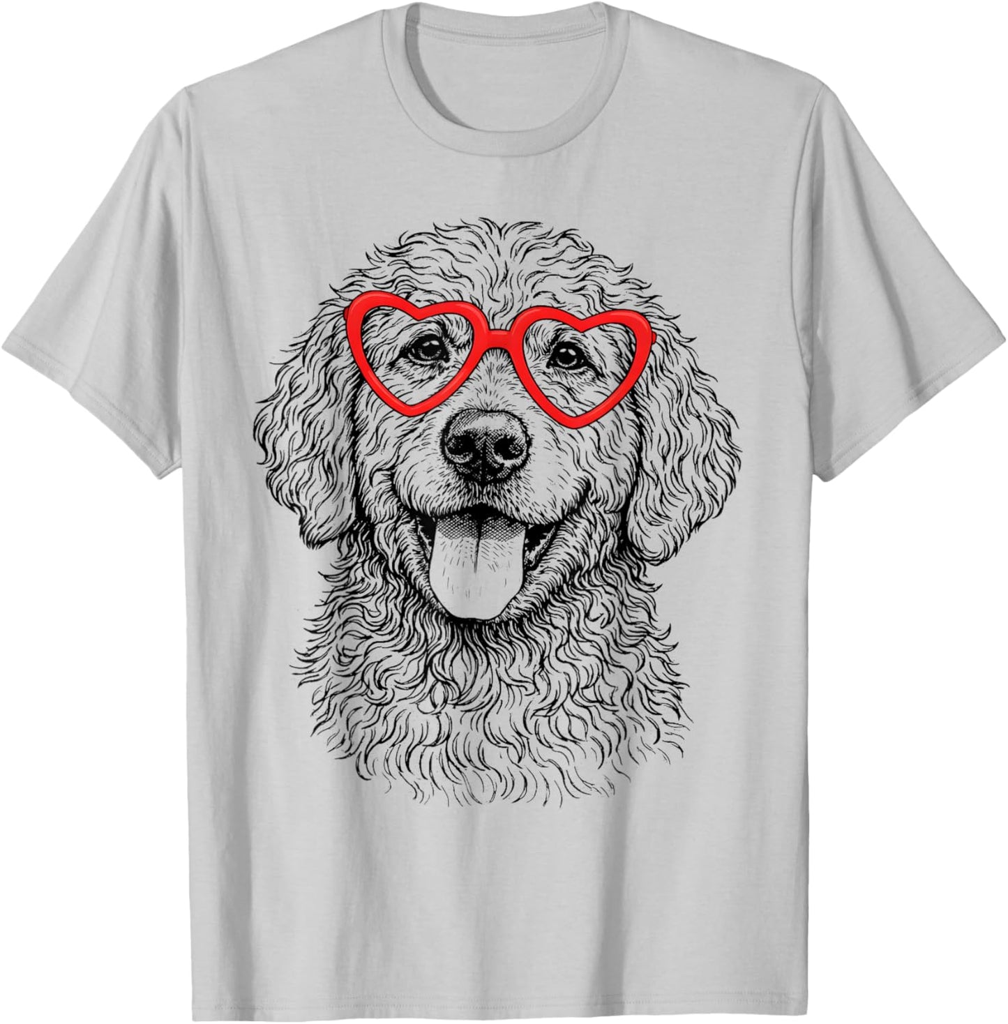 Funny Goldendoodle Face Heart Glasses Dog Valentine’s Day T-Shirt - T-Shirt | Ash