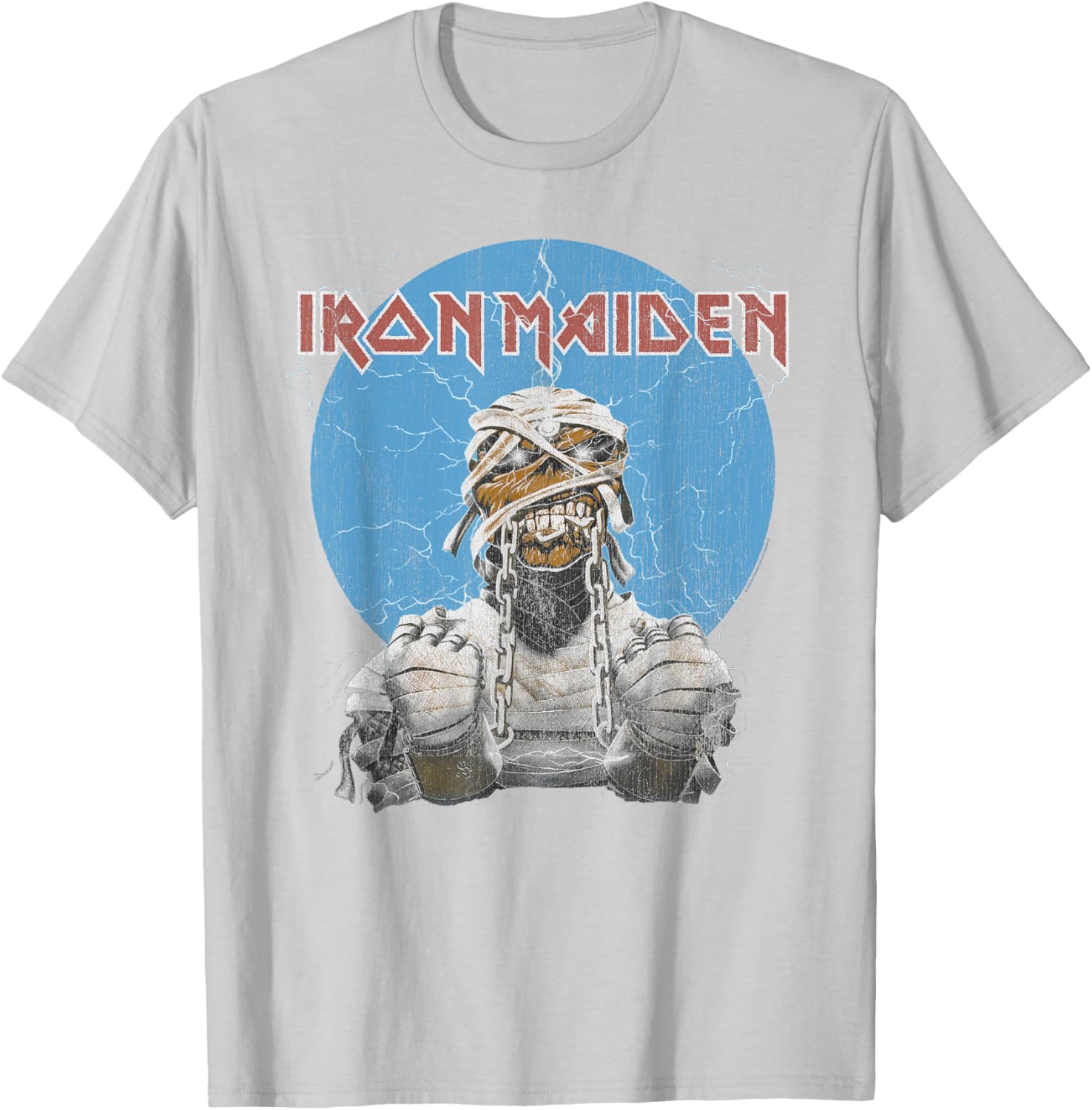 Iron Maiden Mummy Lightning Circle Baby Blue T-Shirt - T-Shirt | Ash