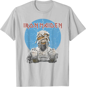 Iron Maiden Mummy Lightning Circle Baby Blue T-Shirt - T-Shirt | Ash