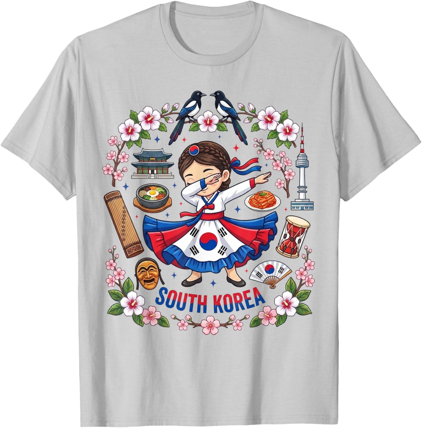 Dabbing South Korea Girl Flag Dress Mugunghwa Pride Heritage T-Shirt - T-Shirt | Ash