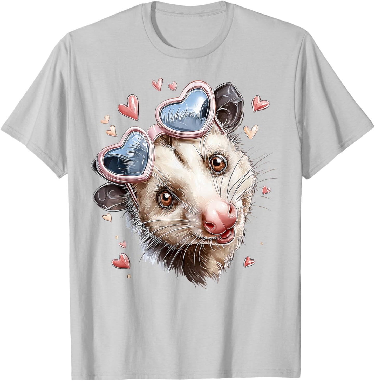 Opossum Possum Valentine's Day Heart Sunglasses T-Shirt - T-Shirt | Ash