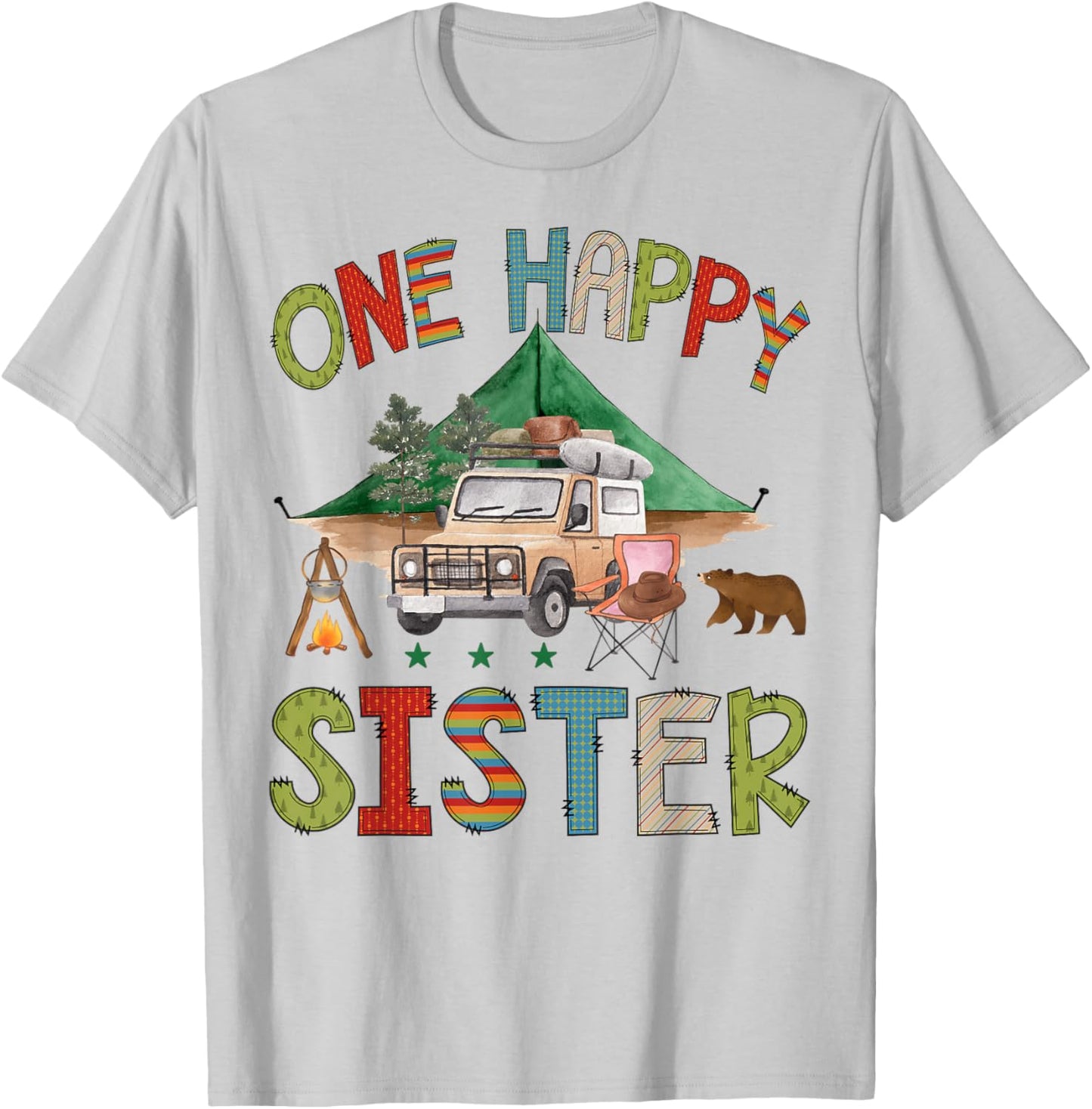 One Happy Sister Camper 1st Birthday Boy Camping Bear T-Shirt - T-Shirt | Ash