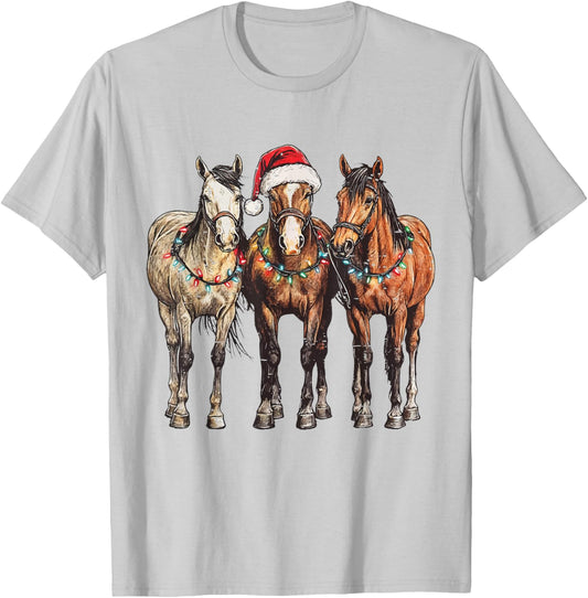 Funny Western Christmas Horse Lover Cowboy Farm Animal Xmas T-Shirt - T-Shirt | Ash