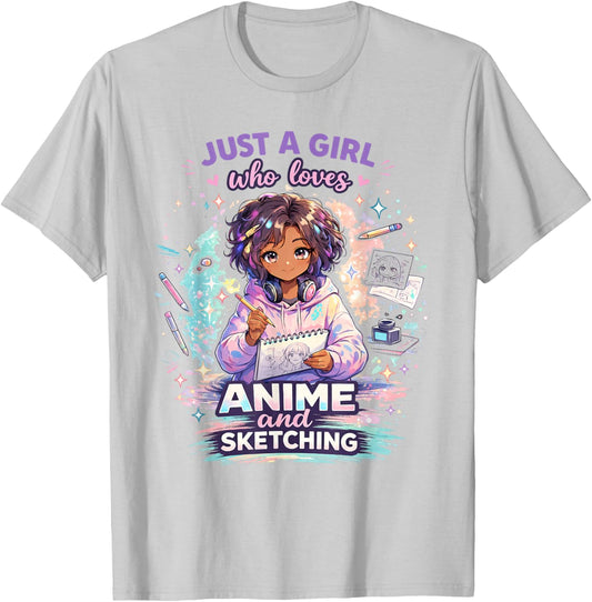 Just A Girl Who Loves Anime and Sketching Afro Anime T-Shirt - T-Shirt | Ash