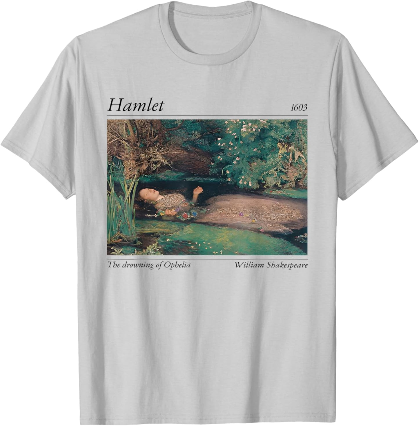 Vintage Hamlet 1603 Ophelia Classic Art Design Shakespeare T-Shirt - T-Shirt | Ash