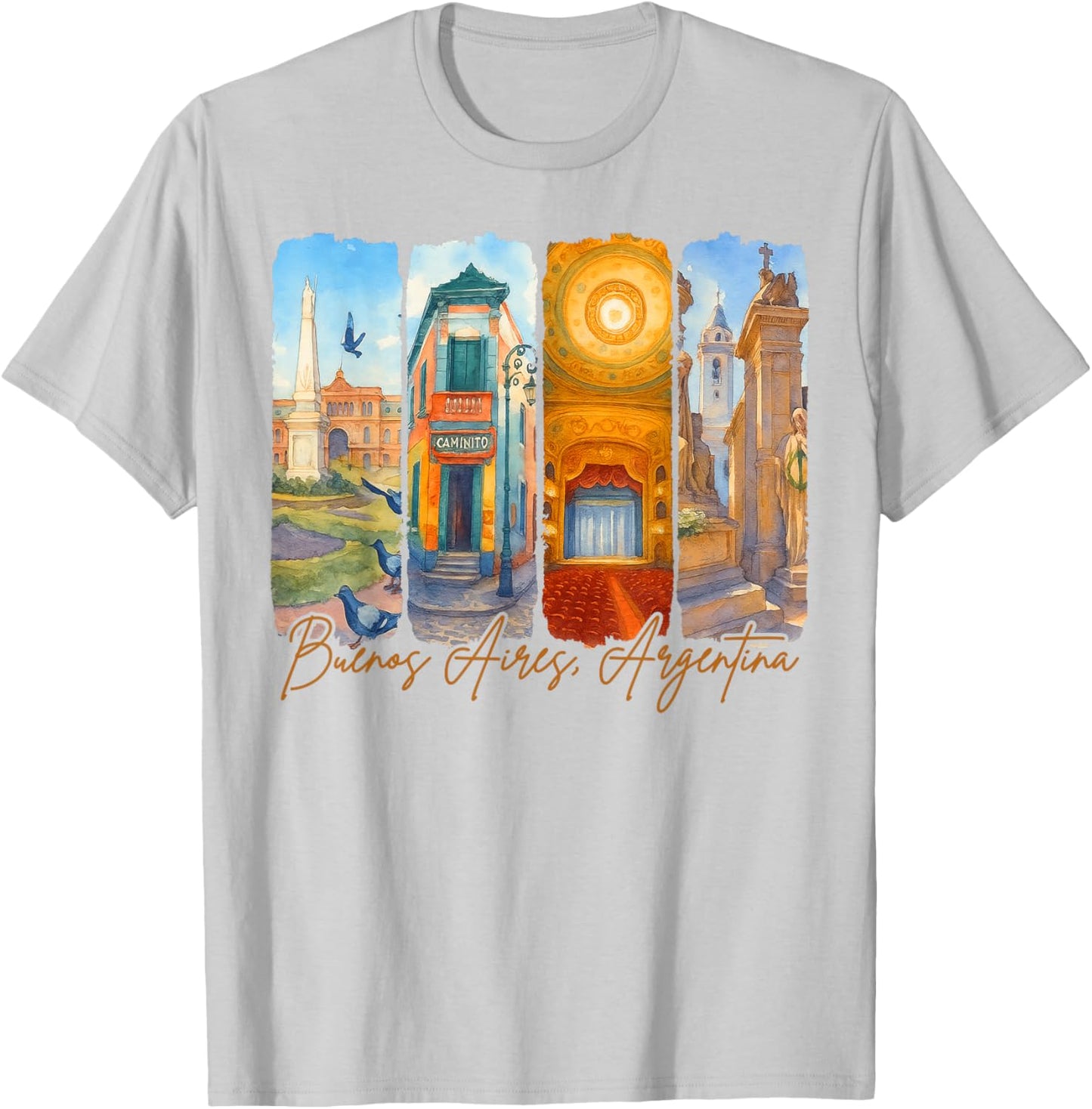 Buenos Aires Argentina Traveling Trip Brushstroke Souvenir T-Shirt - T-Shirt | Ash