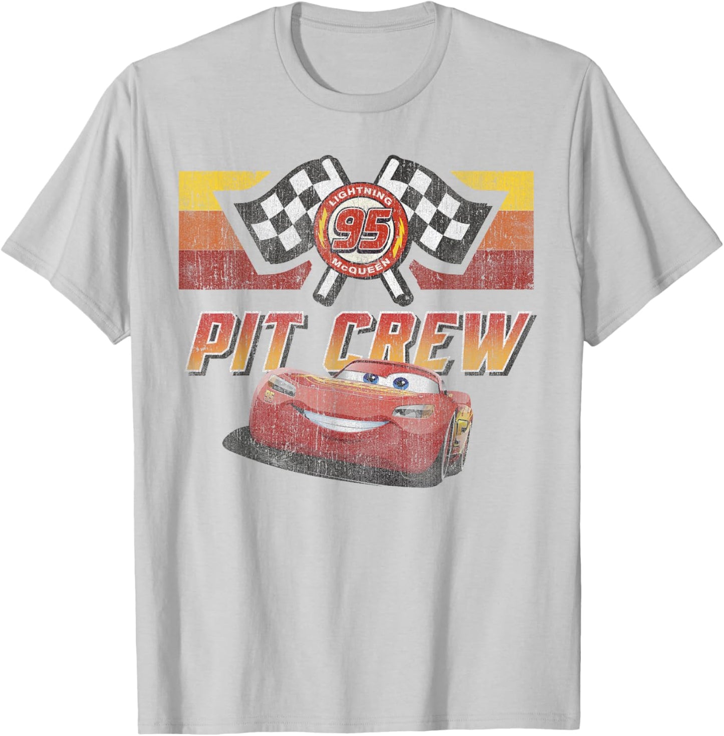 Disney Pixar Cars McQueen Pit Crew Red Distressed T-Shirt - T-Shirt | Ash