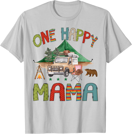 One Happy Mama Camper 1st Birthday Boy Camping Bear T-Shirt - T-Shirt | Ash