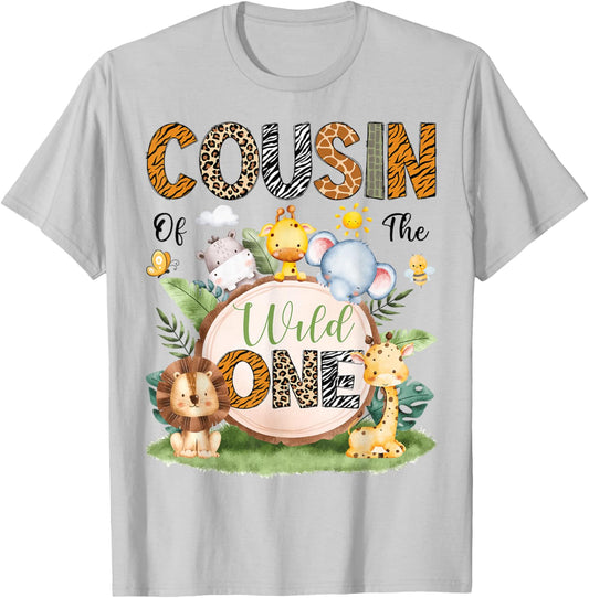 Cousin of The Wild One First Birthday Boy Jungle Safari T-Shirt - T-Shirt | Ash