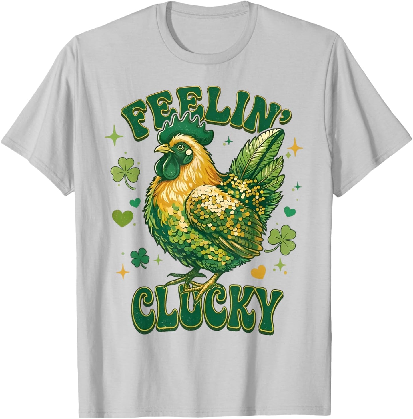 Feelin' Clucky Funny Chicken Shamrock St Patrick's Day T-Shirt - T-Shirt | Ash