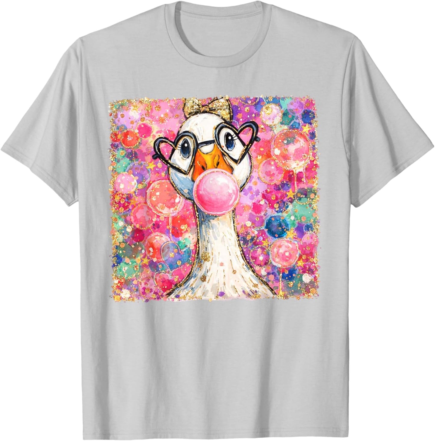 Valentines Silly Goose Blowing Bubble Gum XOXO Couple T-Shirt - T-Shirt | Ash