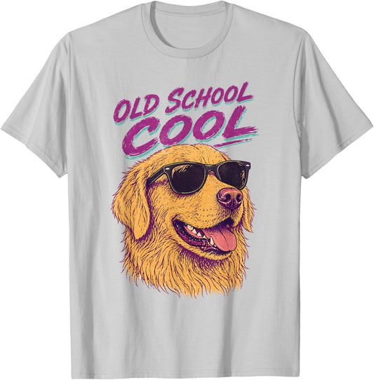 Golden Retriever Old School Cool Retro Dog Lover Gift T-Shirt - T-Shirt | Ash