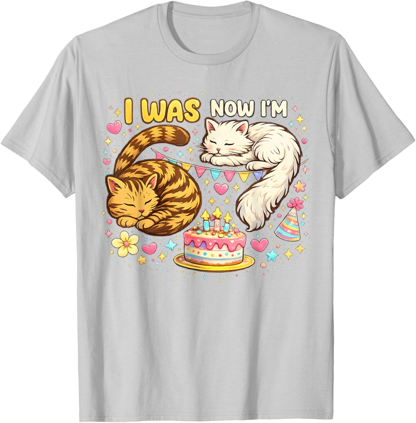 I was 6 Now I'm 7 Birthday 7 Years Old Birthday Funny Cats T-Shirt - T-Shirt | Ash