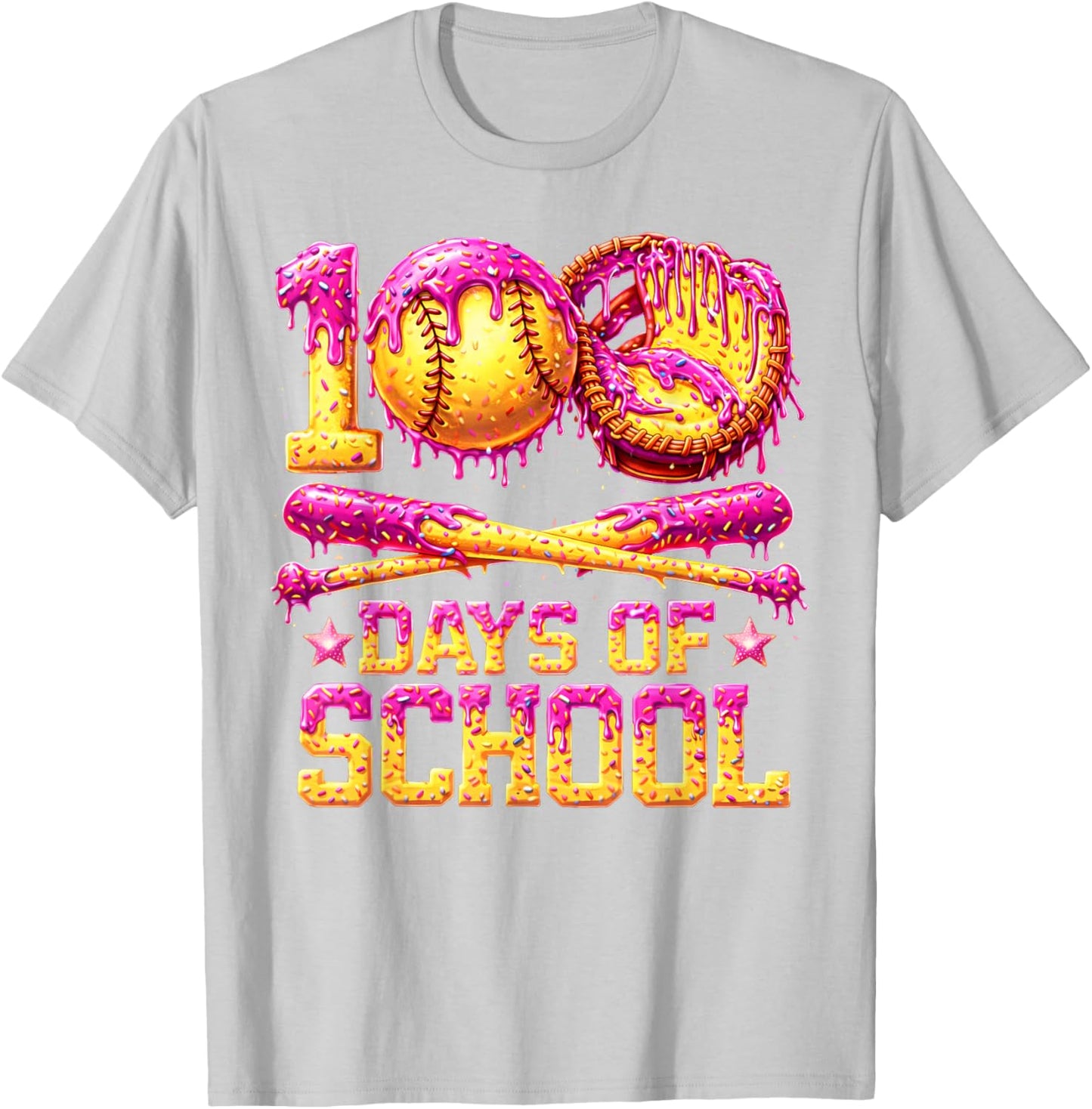 100 Drippy Days of School Softball Ice Cream 100th Day Boys T-Shirt - T-Shirt | Ash