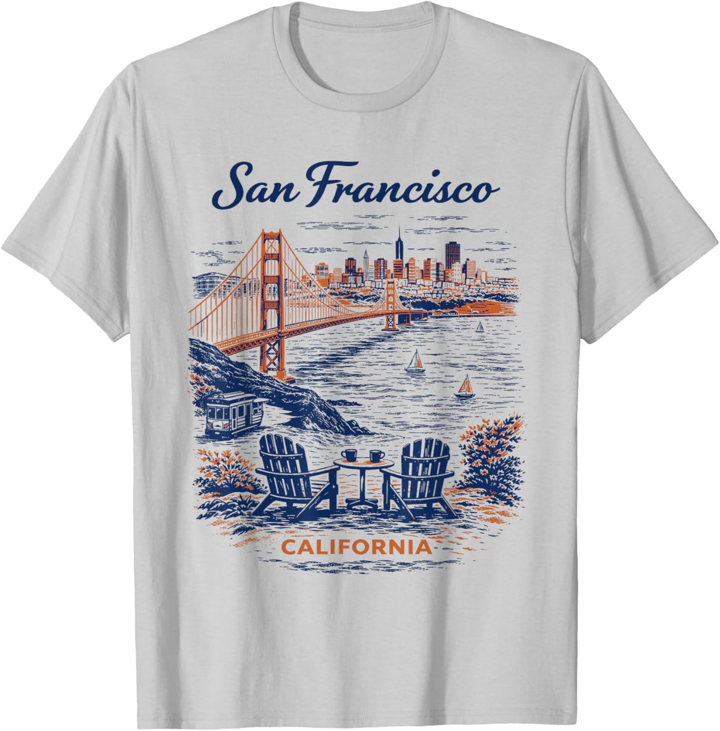 San Francisco Vintage Travel Scenic Illustration T-Shirt - T-Shirt | Ash