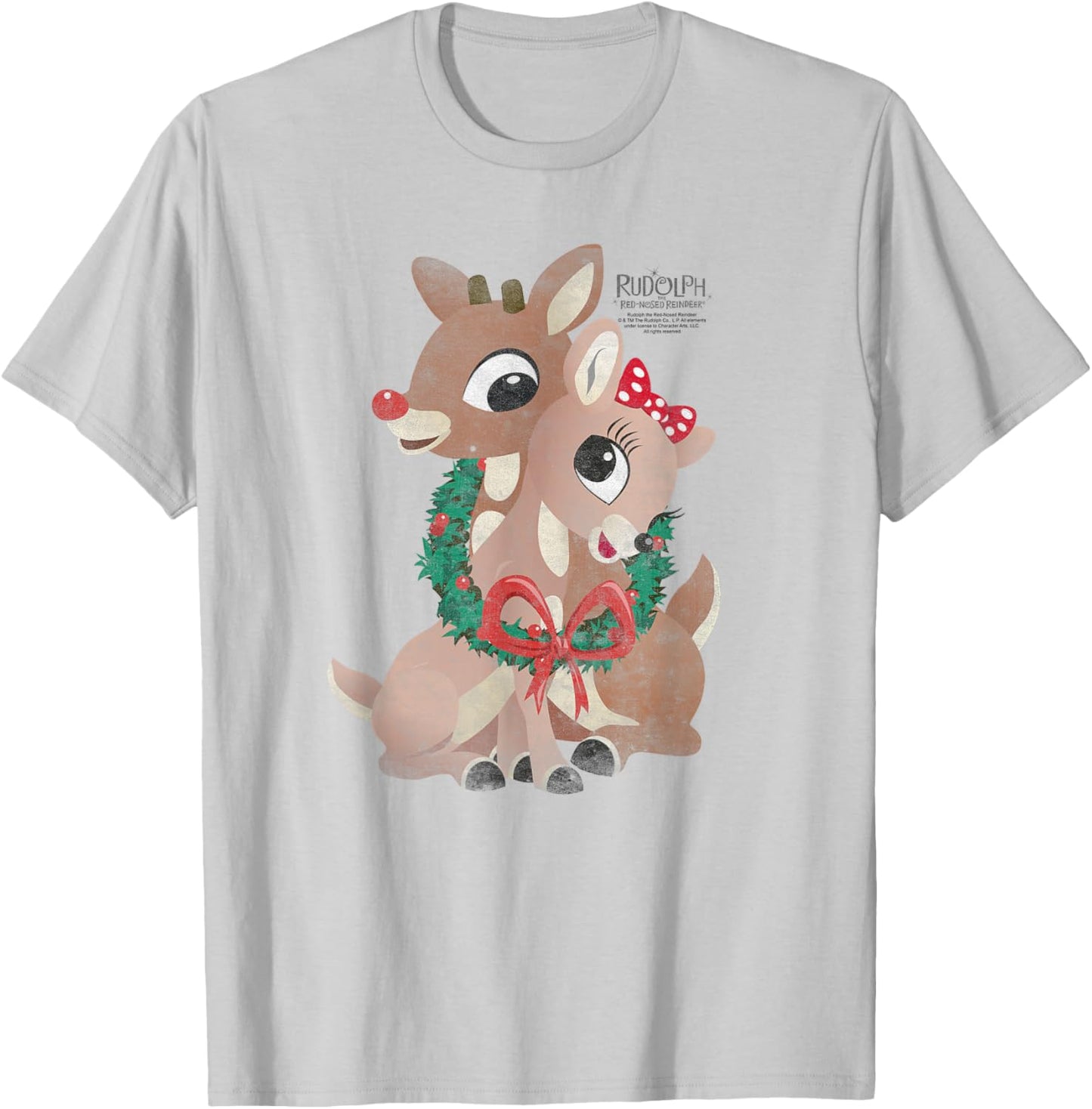 Rudolph and Clarice Holiday Wreath Vintage Christmas T-Shirt - T-Shirt | Ash