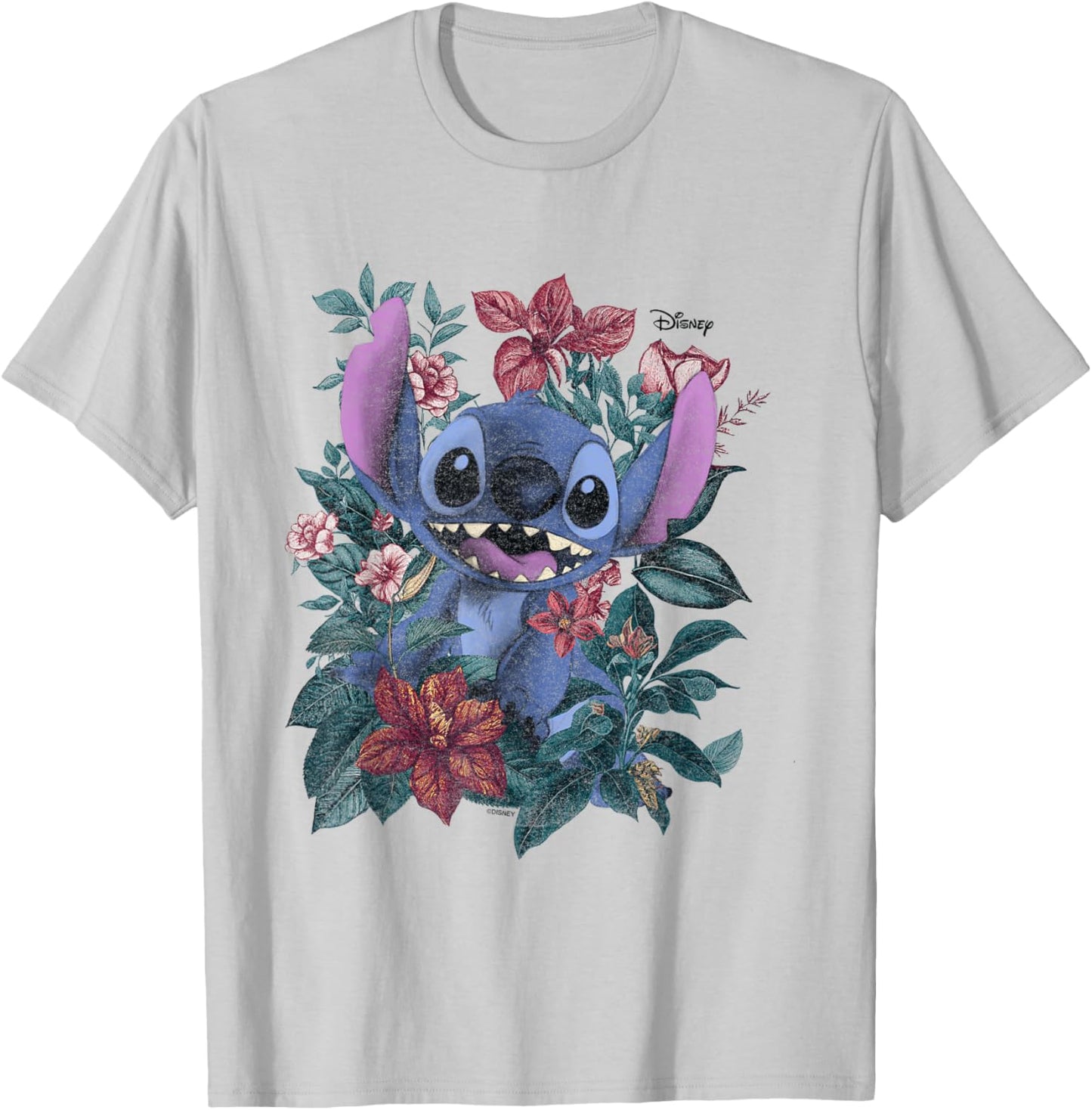 Disney Lilo & Stitch Floral Garden Character Art T-Shirt - T-Shirt | Ash