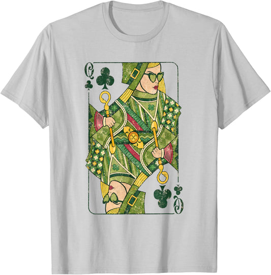Irish Queen Shamrock Playing Card Celtic Art T-Shirt - T-Shirt | Ash