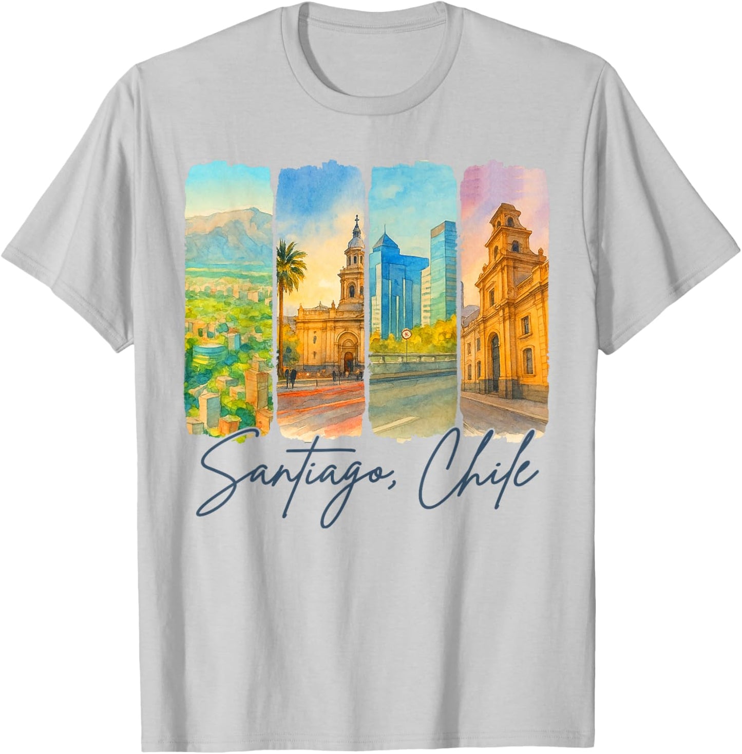 Santiago Chile Traveling Trip Brushstroke Souvenir Vacation T-Shirt - T-Shirt | Ash