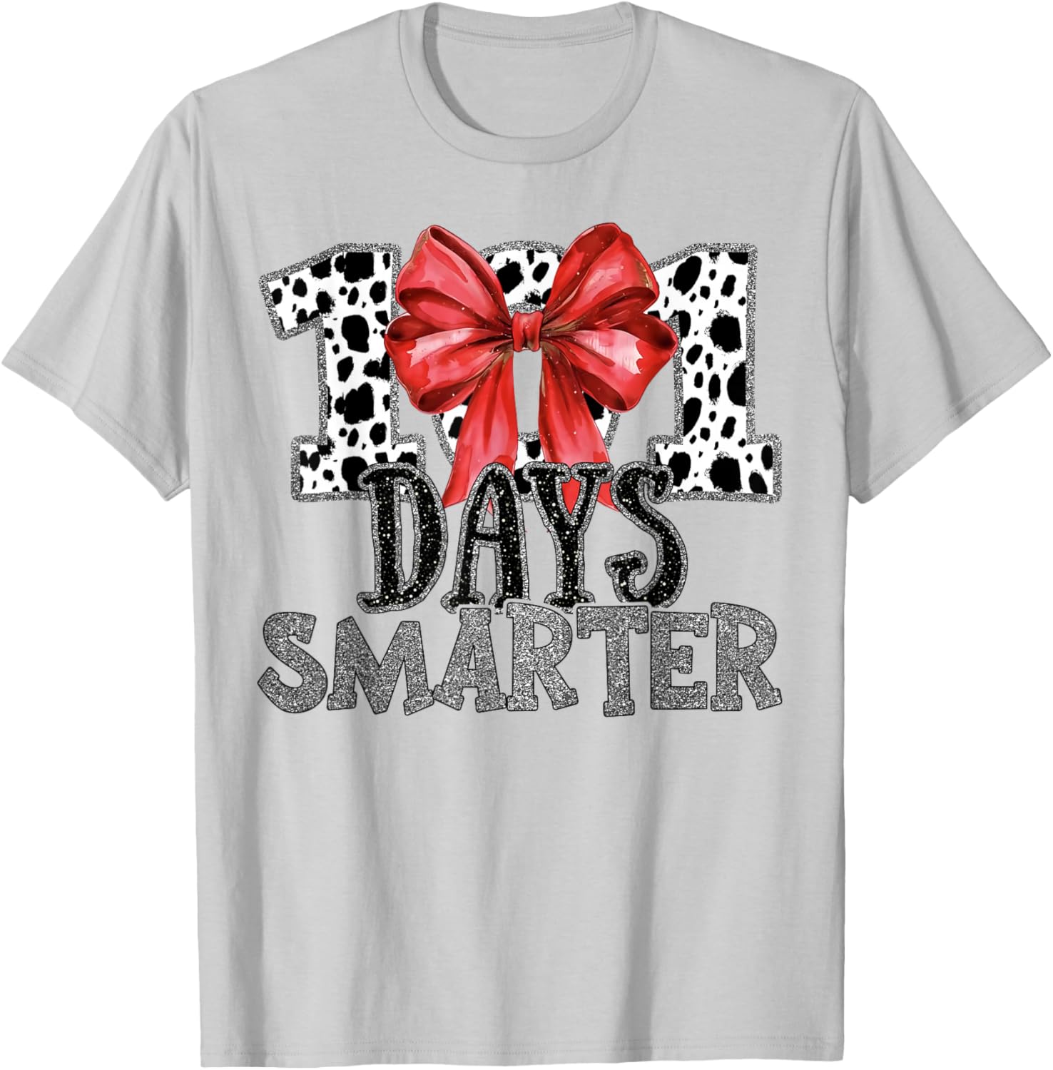 100 Days Smarter Coquette Bow Dalmatian Dog Teachers Kids T-Shirt - T-Shirt | Ash