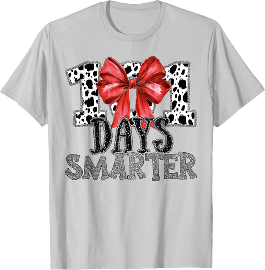 100 Days Smarter Coquette Bow Dalmatian Dog Teachers Kids T-Shirt - T-Shirt | Ash