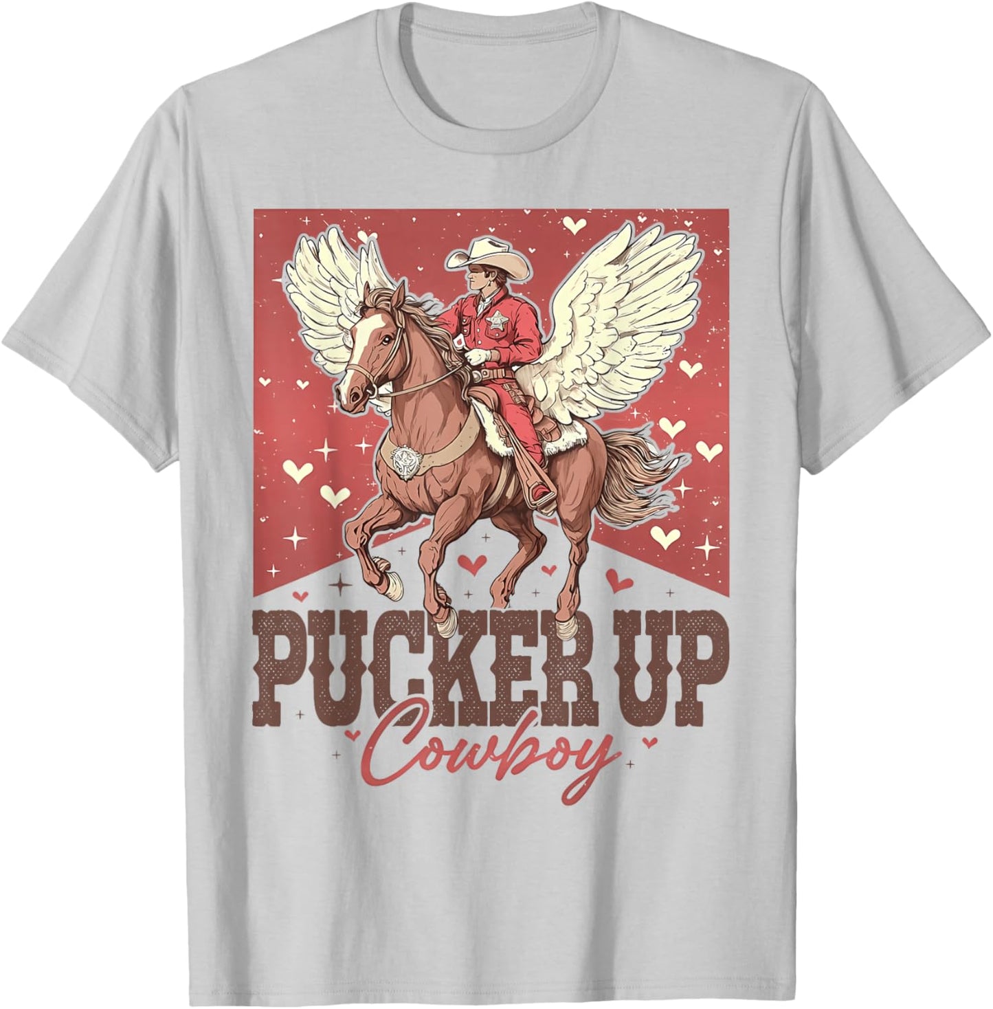 Pucker Up Cowboy Retro Groovy Howdy Valentines Cowboy Hat T-Shirt - T-Shirt | Ash