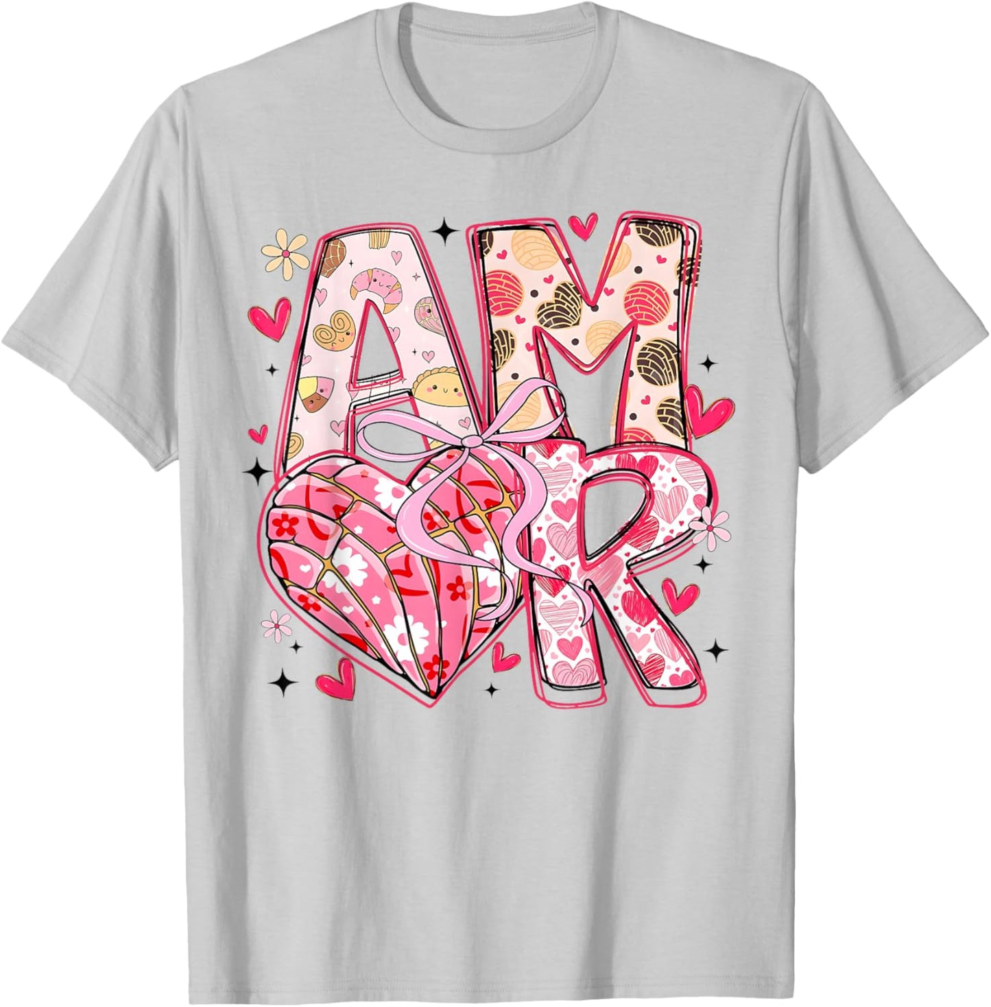 Valentine Amor Coquette Bow Concha Pan Dulce Valentine T-Shirt - T-Shirt | Ash