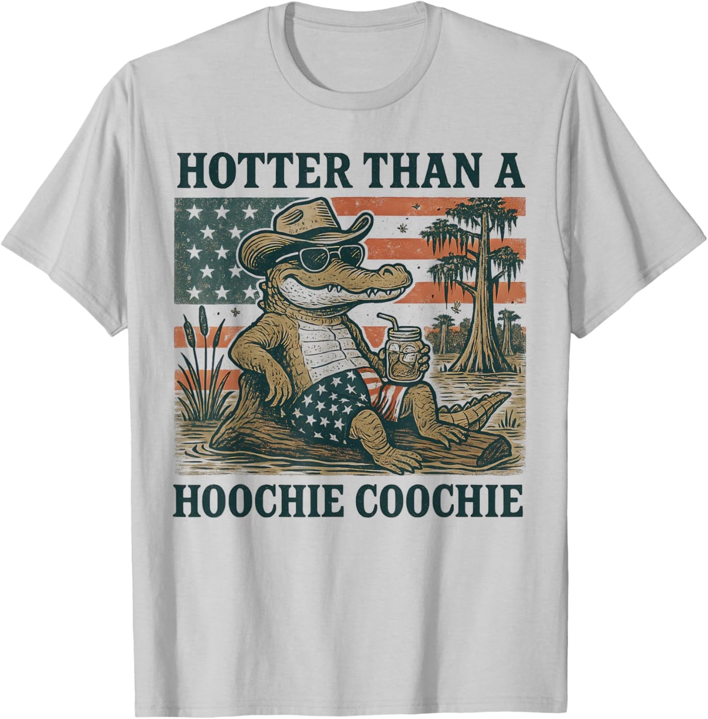 Hoochie Coochie Alligator Funny Patriotic Gator Southern USA T-Shirt - T-Shirt | Ash