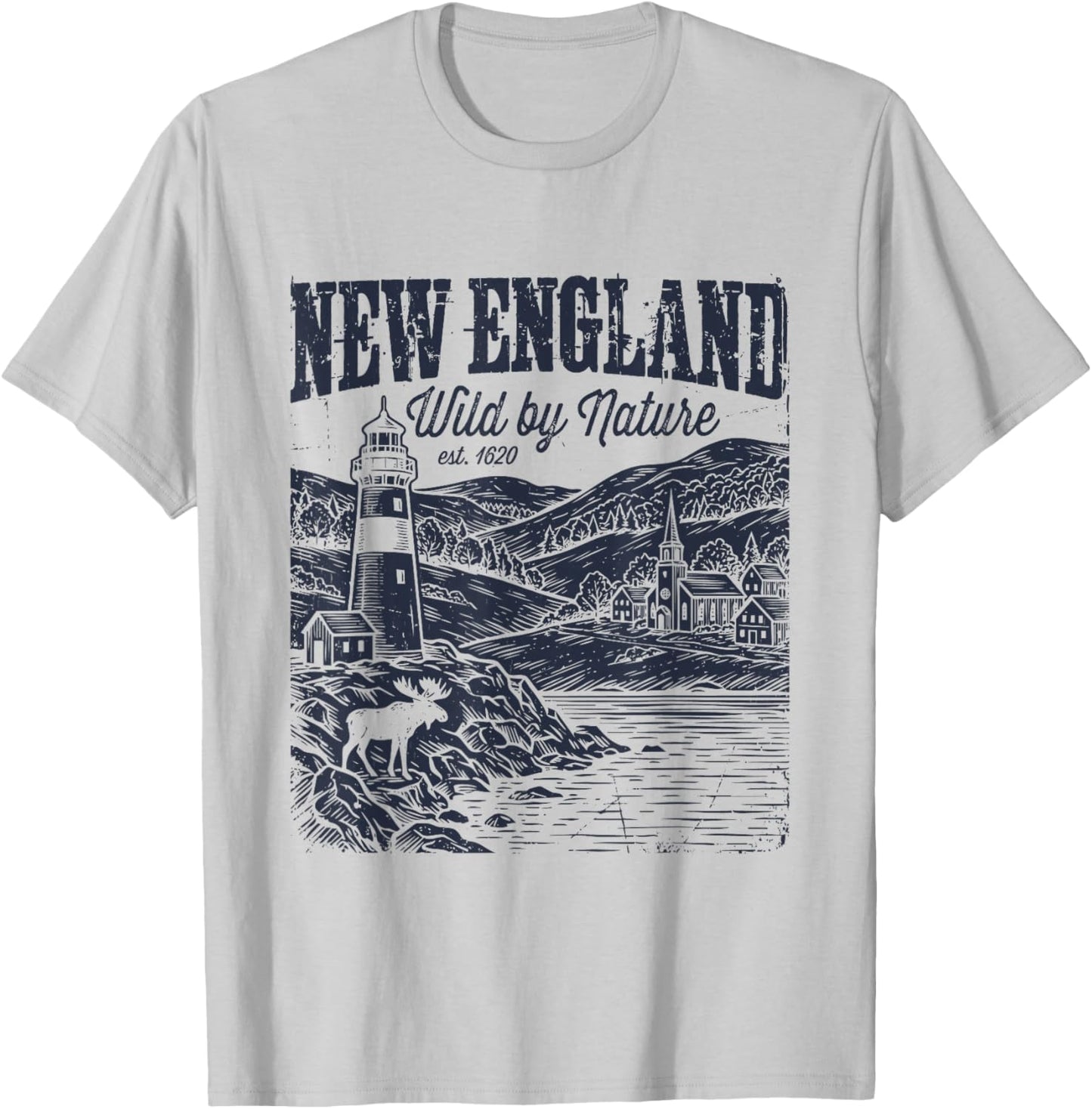 Vintage New England Wild by Nature East Coast T-Shirt - T-Shirt | Ash