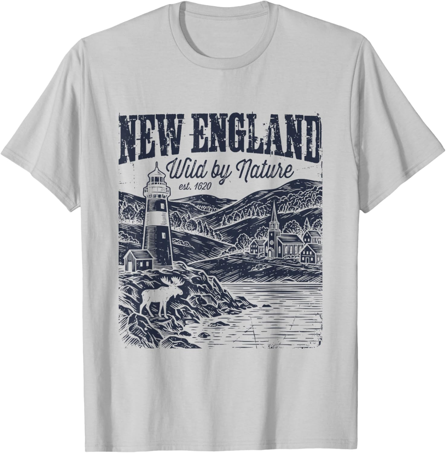 Vintage New England Wild by Nature East Coast T-Shirt - T-Shirt | Ash
