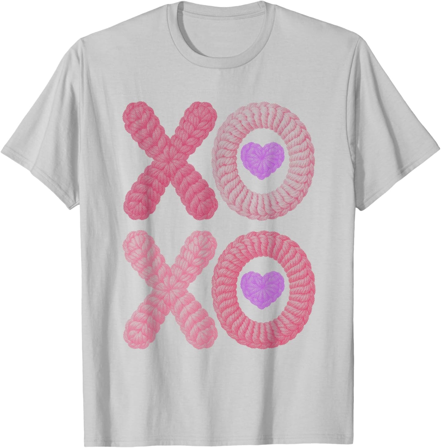 XO XO Cute Stitched Look | Valentine Heart Pink Cozy Love T-Shirt - T-Shirt | Ash