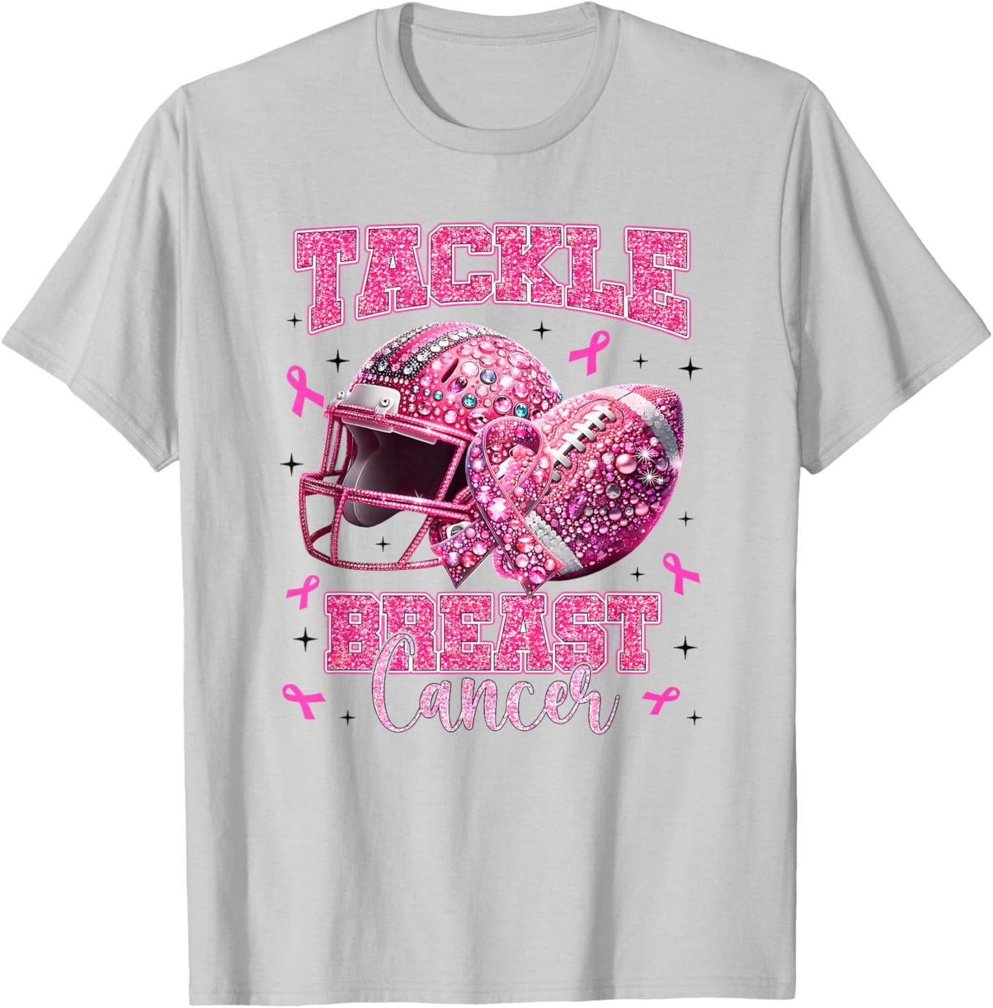 Tackle Breast Cancer Awareness Football Pink Out Cheer T-Shirt - T-Shirt | Ash