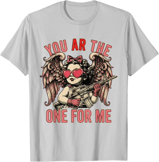 You AR The One for Me Funny Cupid Valentines Day Gun Lover T-Shirt - T-Shirt | Ash