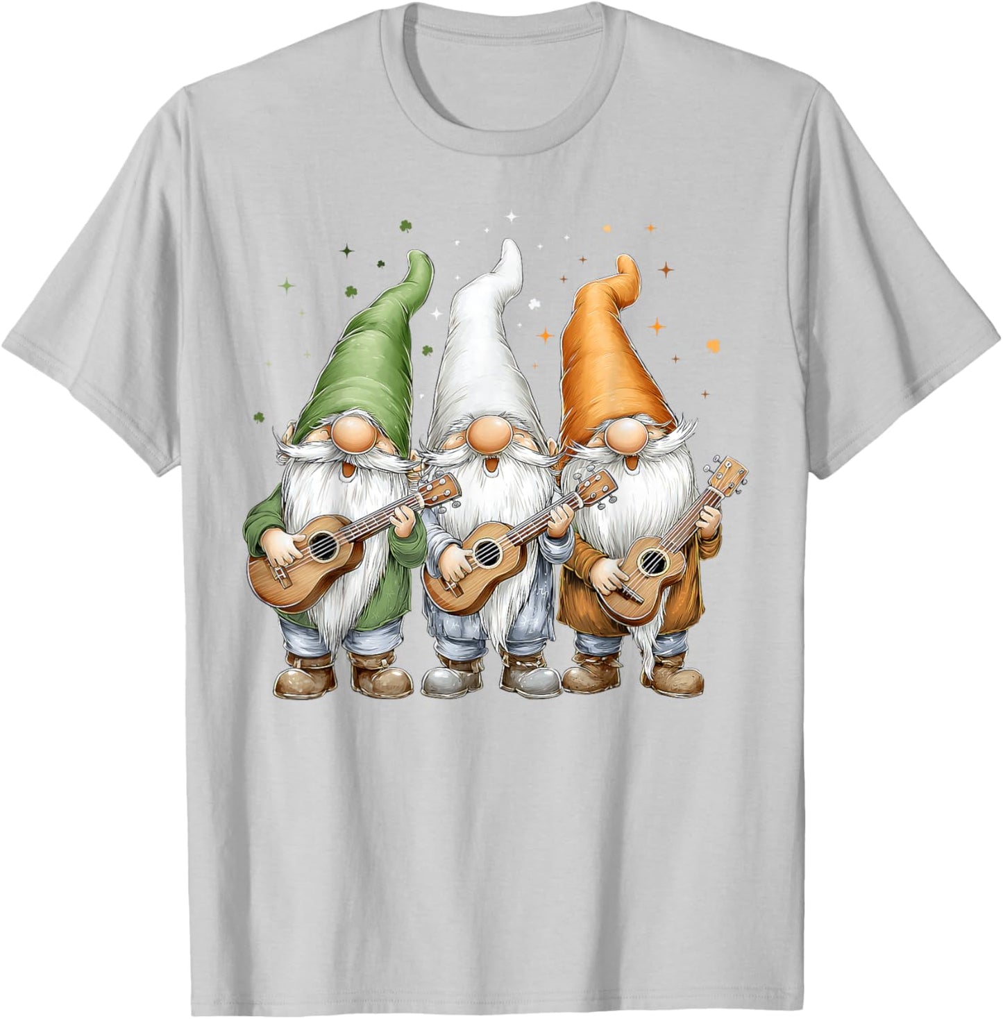 Ukulele Gnome Shamrock St. Patricks Day Pattys Day Ireland T-Shirt - T-Shirt | Ash
