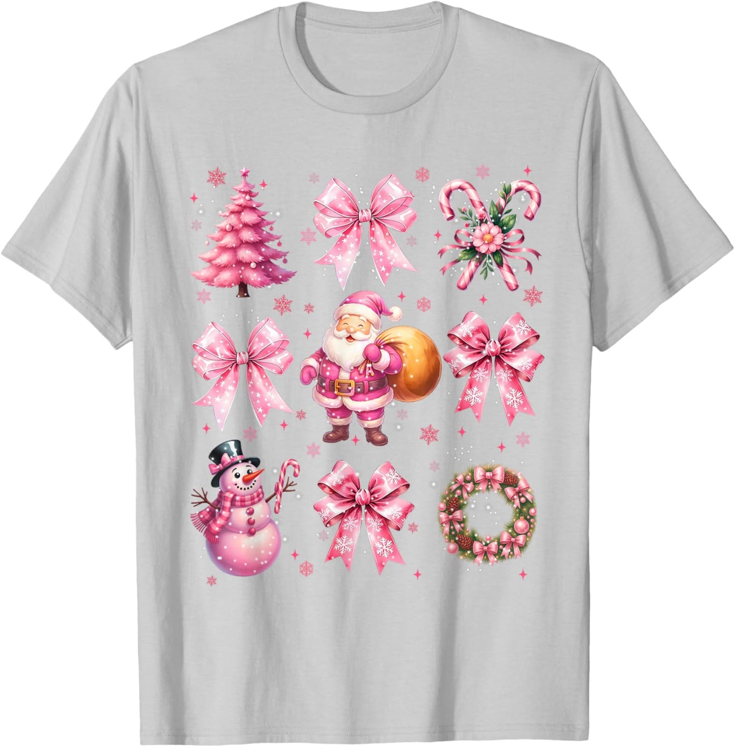 Cute Pink Santa Coquette Snowman Christmas Xmas Women Girl T-Shirt - T-Shirt | Ash