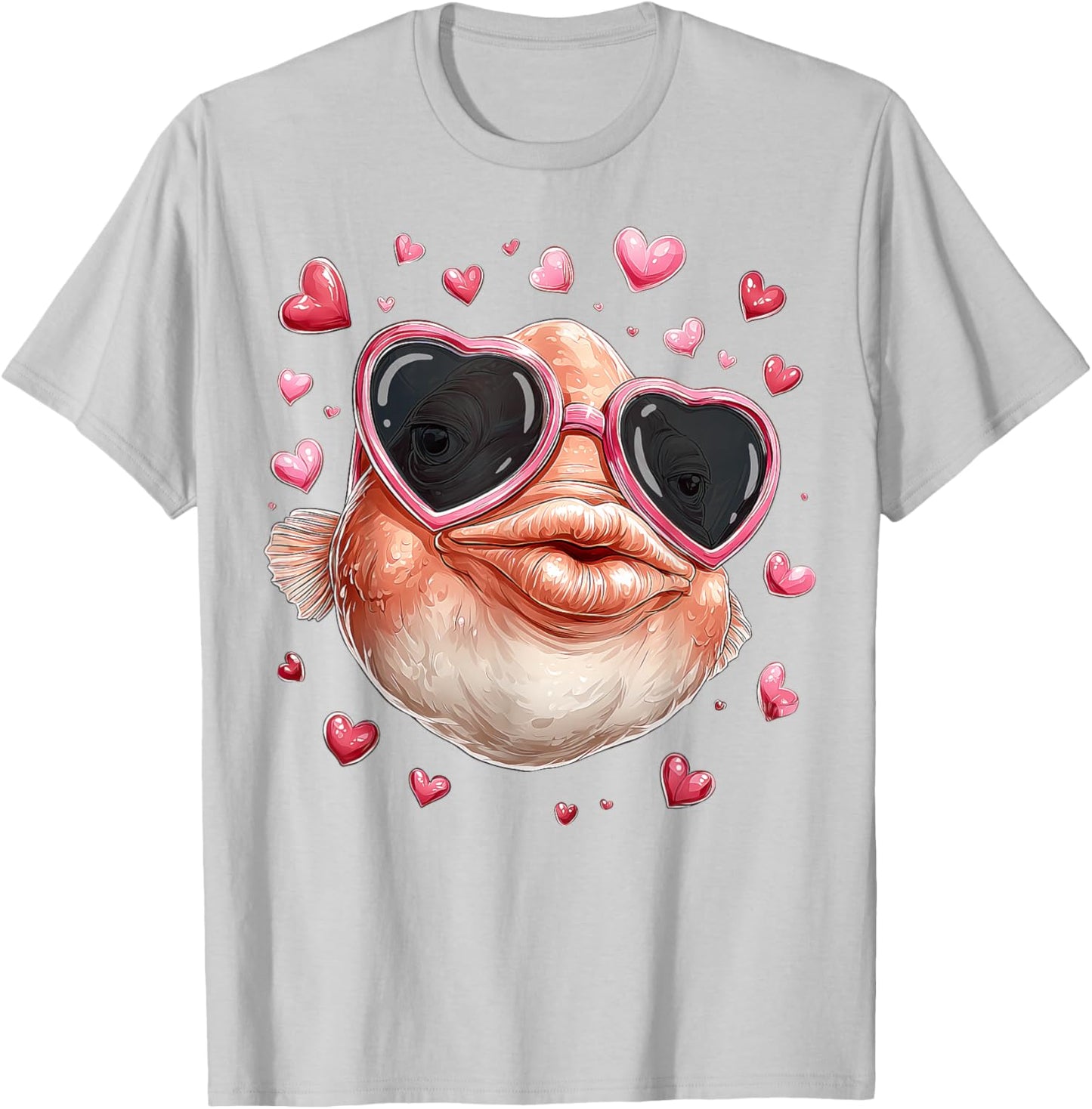 Blobfish Fish Valentine's Day Heart Sunglasses T-Shirt - T-Shirt | Ash