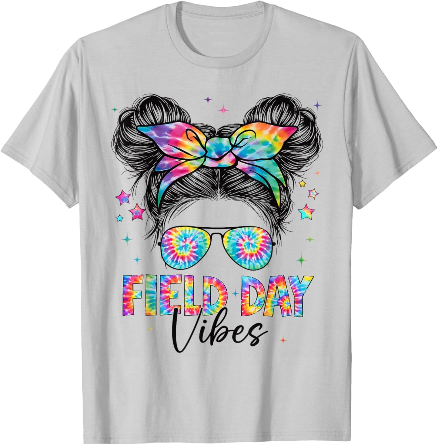 Field Day Vibes Tie Dye Messy Bun Sunglasses Women Girls T-Shirt - T-Shirt | Ash
