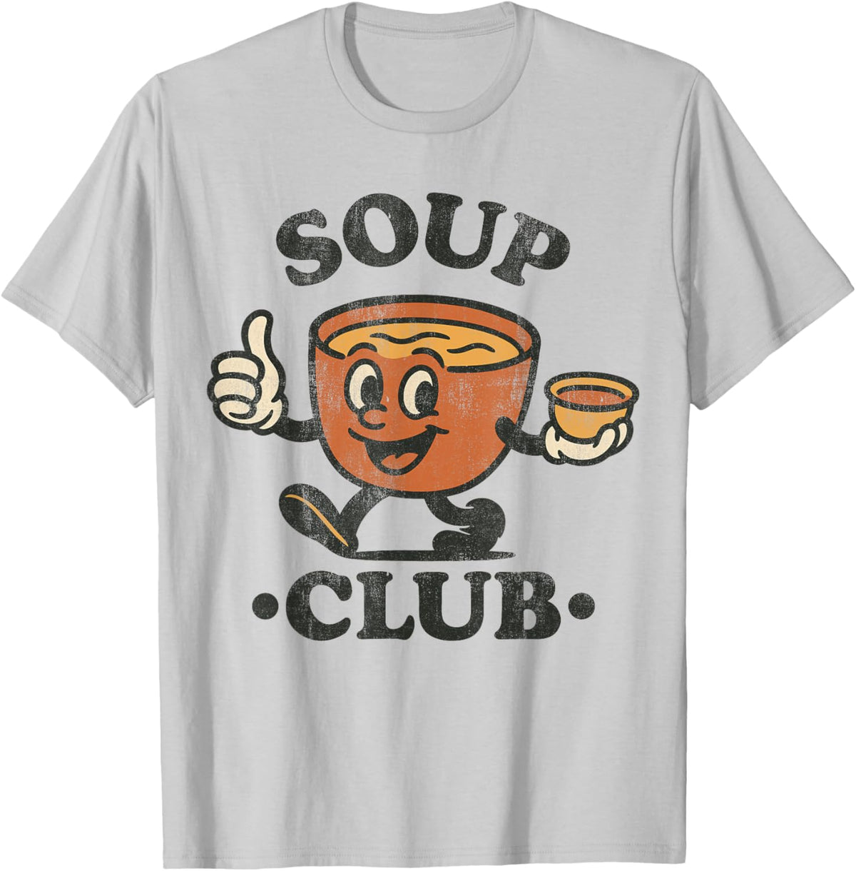 Vintage Soup Club Retro Cozy Food Mascot T-Shirt - T-Shirt | Ash