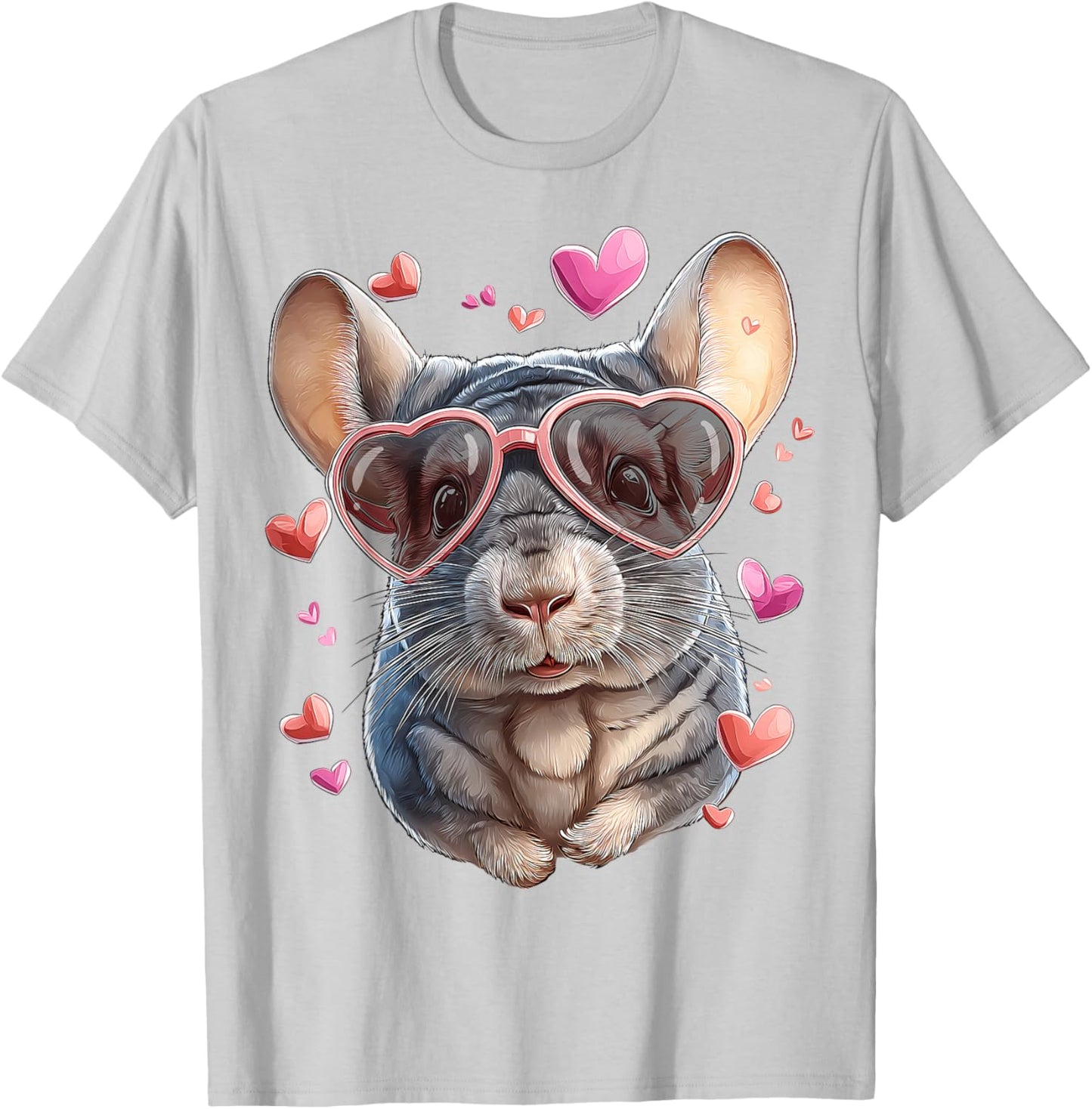 Chinchilla Pet Valentine's Day Heart Sunglasses T-Shirt - T-Shirt | Ash